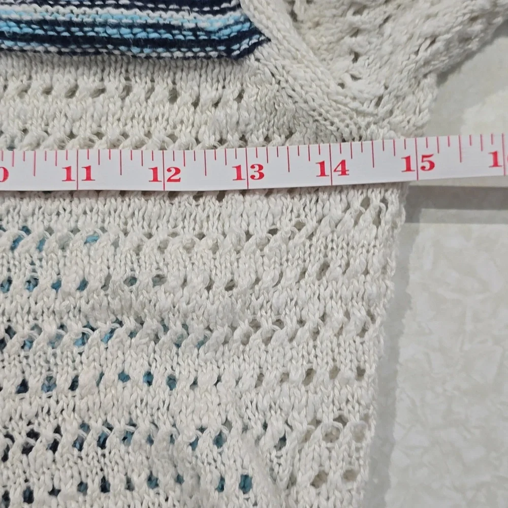 Justice Blue and White Crocheted‎ Style Long Sweater Size 10